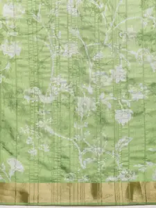 Silk Land Floral Printed Zari Block Print Saree