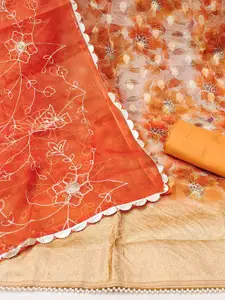 KALINI Floral Printed Embellished Organza Unstitched Dress Material