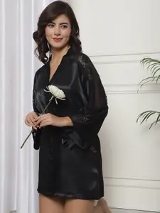 Claura V-Neck Long Sleeves Silk Satin Mini Sleepwear Robe