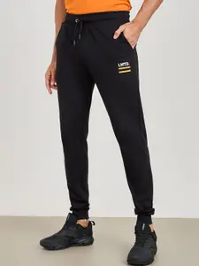 Styli Men Black Placement Print Terry Zip Through Tracksuit