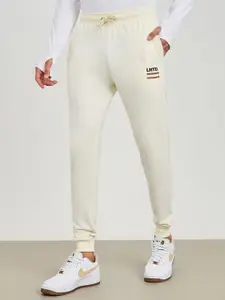 Styli Men's Cream Coloured Placement Print Terry Zip Through Tracksuit