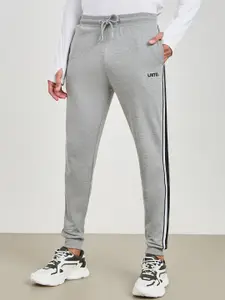 Styli Men Grey Contrast Print Hooded Zip Through Pure Cotton Terry Tracksuit