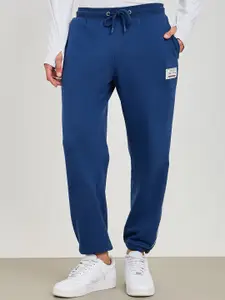 Styli Men Navy Blue Contrast Piping Detail Zip Through Fleece Tracksuit