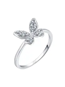 Vighnaharta Rhodium Plated Cubic Zirconia Studded Finger Ring With Rose Box