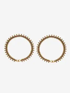 Kushal's Fashion Jewellery Set of 2 Gold-Plated Ruby-Studded Anklets