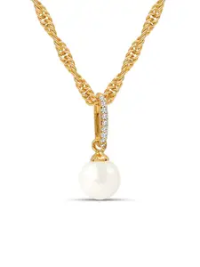 LeCalla Women Gold-Plated Circular Shaped Pearls-Stone Pendants With Chains