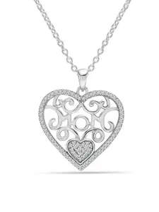 LeCalla 925 Sterling Silver Rhodium-Plated CZ Stone-Studded Pendant with Chain