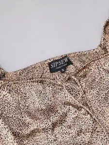 Sipsew Animal Printed Tie-Ups Flared Maxi Dress