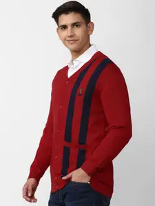 Peter England Casuals V-Neck Striped Acrylic Cardigan Sweater