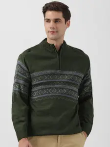 Peter England Casuals Turtle Neck Geometric Printed Pullover Sweater