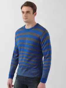 Peter England Casuals Acrylic Crew Neck Striped Pullover Sweater