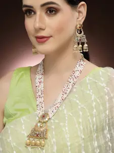 ADIVA Gold-Plated Kundan-Studded & Beaded Necklace & Earrings