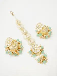 aadita Stone-Studded & Beaded Maang Tika & Earrings