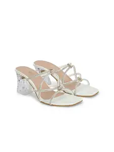 DressBerry White Embellished Strappy Block Heels