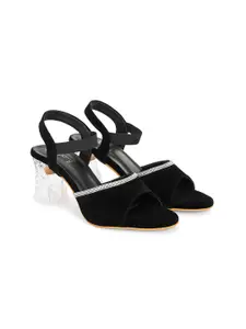 DressBerry Black Embellished Open Toe Block Heels