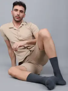 Dollar Socks Men Pack Of 3 Striped Cotton Calf-Length Socks