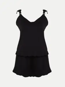 Trendyol Plus Size Shoulder Straps Pure Cotton Top With Shorts