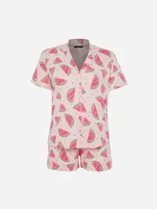 Trendyol Graphic Printed Lapel Collar Pure Cotton Shirt With Shorts