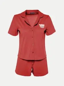 Trendyol Embroidered Lapel Collar Pure Cotton Shirt With Shorts