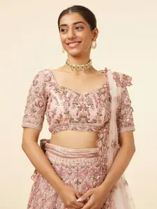 MOHEY Embroidered Semi-Stitched Lehenga & Unstitched Blouse With Dupatta