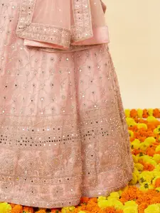 MOHEY Embroidered Semi-Stitched Organza Lehenga & Unstitched Blouse With Dupatta