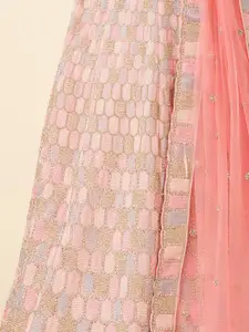 MOHEY Embroidered Zari Semi-Stitched Lehenga & Unstitched Blouse With Dupatta & Belt