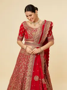 MOHEY Embroidered Zari Velvet Semi-Stitched Lehenga & Unstitched Blouse With Dupatta