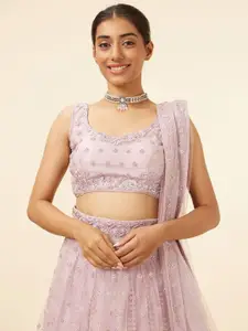 MOHEY Embroidered Net Semi-Stitched Lehenga & Unstitched Blouse With Dupatta