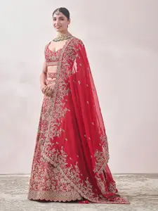 MOHEY Embroidered Zari Semi-Stitched Velvet Lehenga & Unstitched Blouse With Dupatta