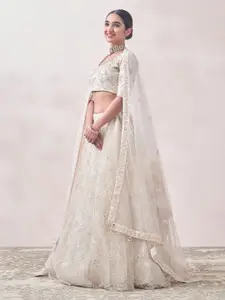 MOHEY Embroidered Mirror Work Semi-Stitched Lehenga & Unstitched Blouse With Dupatta