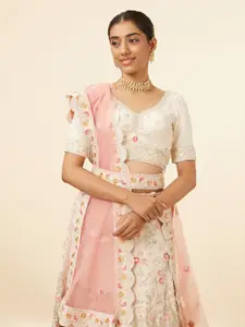 MOHEY Embroidered Semi-Stitched Lehenga & Unstitched Blouse With Dupatta