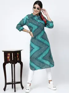 KALINI Bandhani Printed Mandarin Collar Cotton Kurta