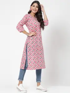 KALINI Floral Printed Pure Cotton Round Neck Kurta