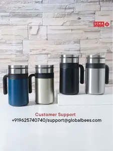 USHA SHRIRAM Gold Toned Stainless Steel Coffee Mug with Lid 420 ml