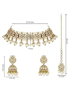 I Jewels Gold-Plated Choker Necklace & Earrings Set With Maang Tika