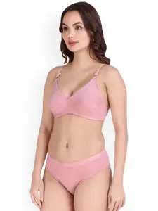 Aamarsh Pack Of 2 Cotton Cotton Non Padded Bra & Mid-Rise Brief