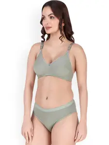 Aamarsh Pack Of 2 Cotton Cotton Non Padded Bra & Mid-Rise Brief