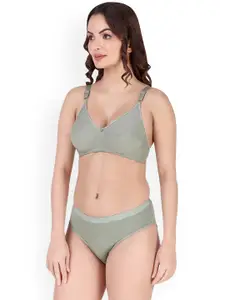 Aamarsh Pack Of 2 Cotton Cotton Non Padded Bra & Mid-Rise Brief