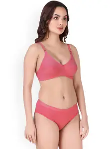 Aamarsh Pack Of 2 Cotton Cotton Non Padded Bra & Mid-Rise Brief