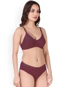 Aamarsh Pack Of 3 Cotton Cotton Non Padded Bra & Mid-Rise Brief