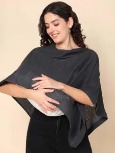 House Of Zelena Women Self Design Cowl Neck Poncho Shrug