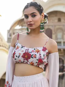 SCAKHI Printed Beads & Stones Silk Ready to Wear Lehenga & Blouse With Dupatta