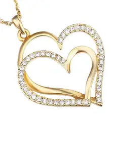 OOMPH CZ Stone Studded Heart Shaped Pendant With Chain