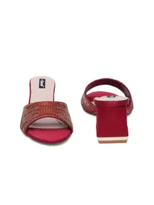 Sherrif Shoes Embellished Open Toe Block Heels