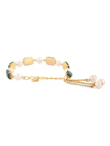 AMI Women Gold-Plated Artificial Stones-Studded & Beaded Wraparound Bracelet