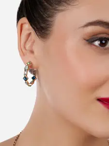 AMI Gold Plated Stone Studded Contemporary Half Hoop Earrings