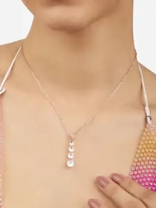 AMI Rose Gold-Plated Cubic Zirconia Studded Pendant With Chain