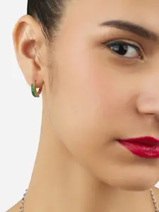 AMI Gold-Plated Cubic Zirconia-Studded Contemporary Hoop Earrings