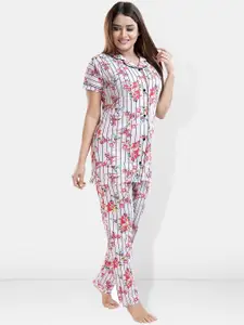 Be You Floral Printed Lapel Collar Night Suit