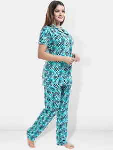 Be You Geometric Printed Lapel Collar Night Suit